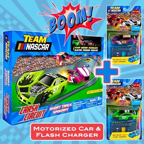 Slot Car Race Track Sets | NASCAR Crash Circuit Short Track | 2 Electric Powered Cars with Flash Chargers | Race Tracks for Kids Ages 4-8 | Car