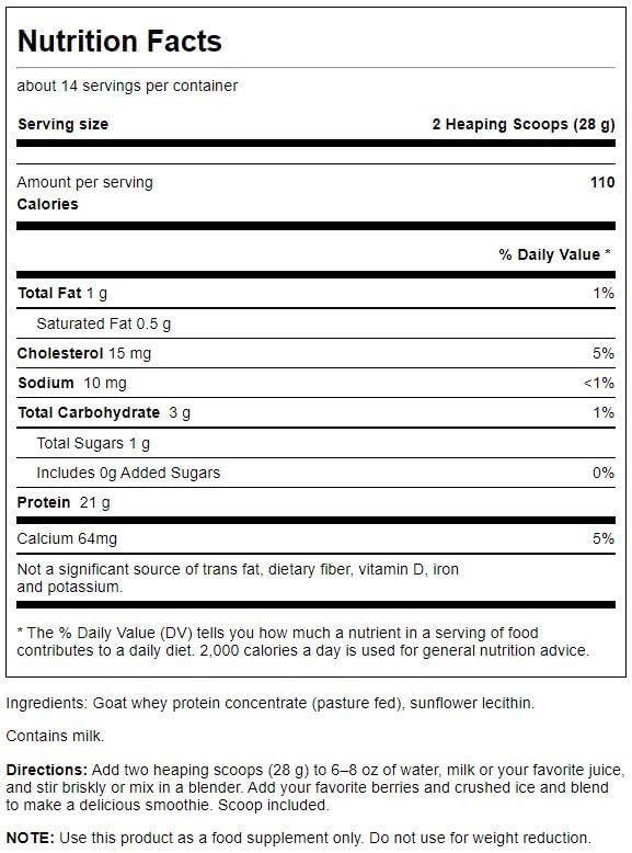 Swanson Goat Whey Protein Concentrate 14 Ounce (397 g) Pwdr | Protein from Goat Whey with a Full Amino Acid Profile Including the Nine Essentials
