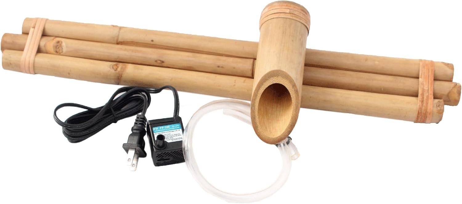 18" Three-Arm Zen Bamboo Fountain Kit with Pump – Large Split-Resistant Bamboo Water Feature for Bowls, Basins