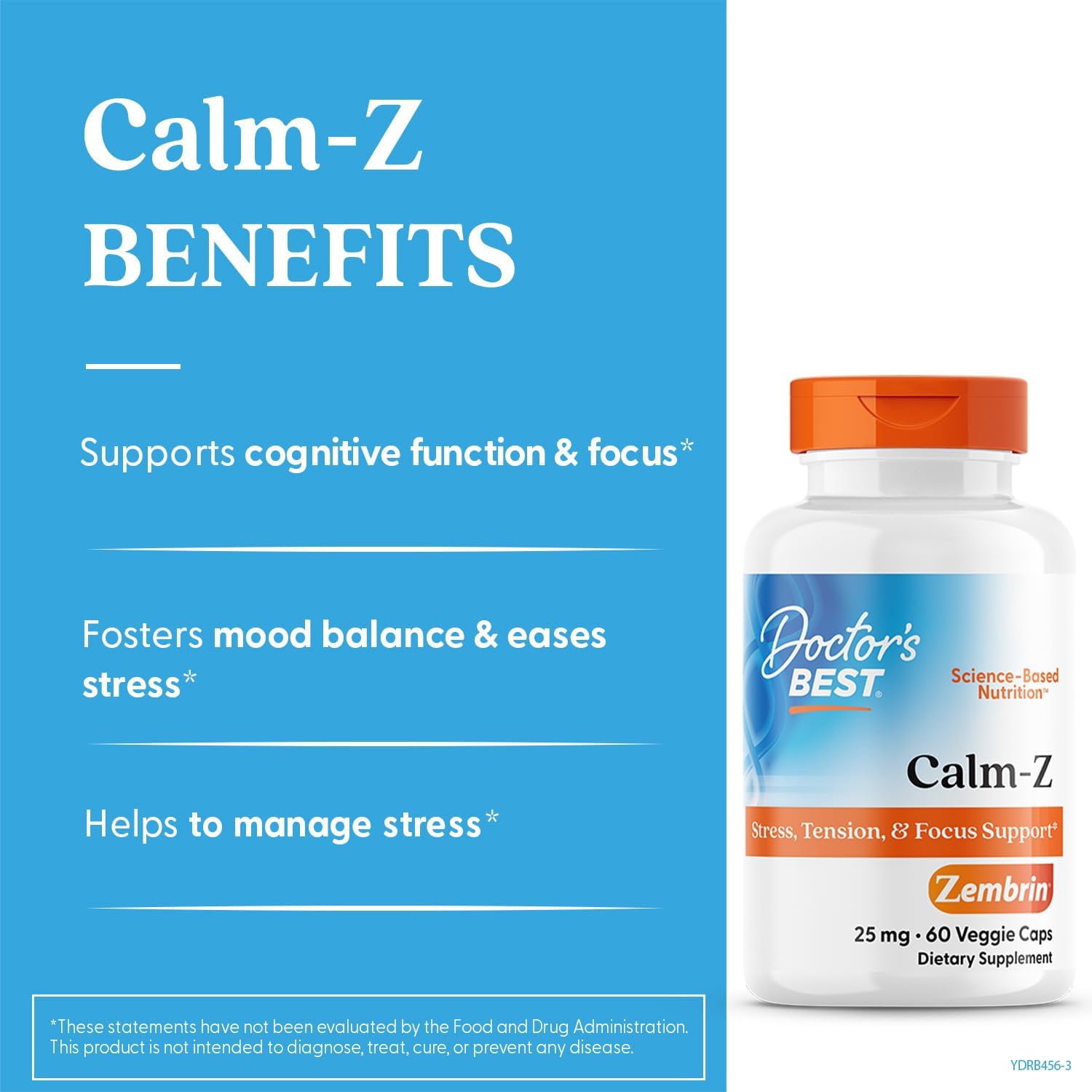Doctor's Best Calm-Z for Men & Women - Zembrin (Sceletium Tortuosum) Extract Supplement, Calm & Focus Support, Helps Reduce Stress, 25 mg Capsules