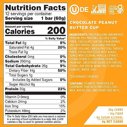 No Cow Peanut Butter Chocolate Chip Vegan Protein Bars, 12 Pack | 20g High Plant-Based Protein, High Fiber, Low Sugar, Gluten-Free, Dairy-Free, Soy-Free, Keto-Friendly Snack Bars