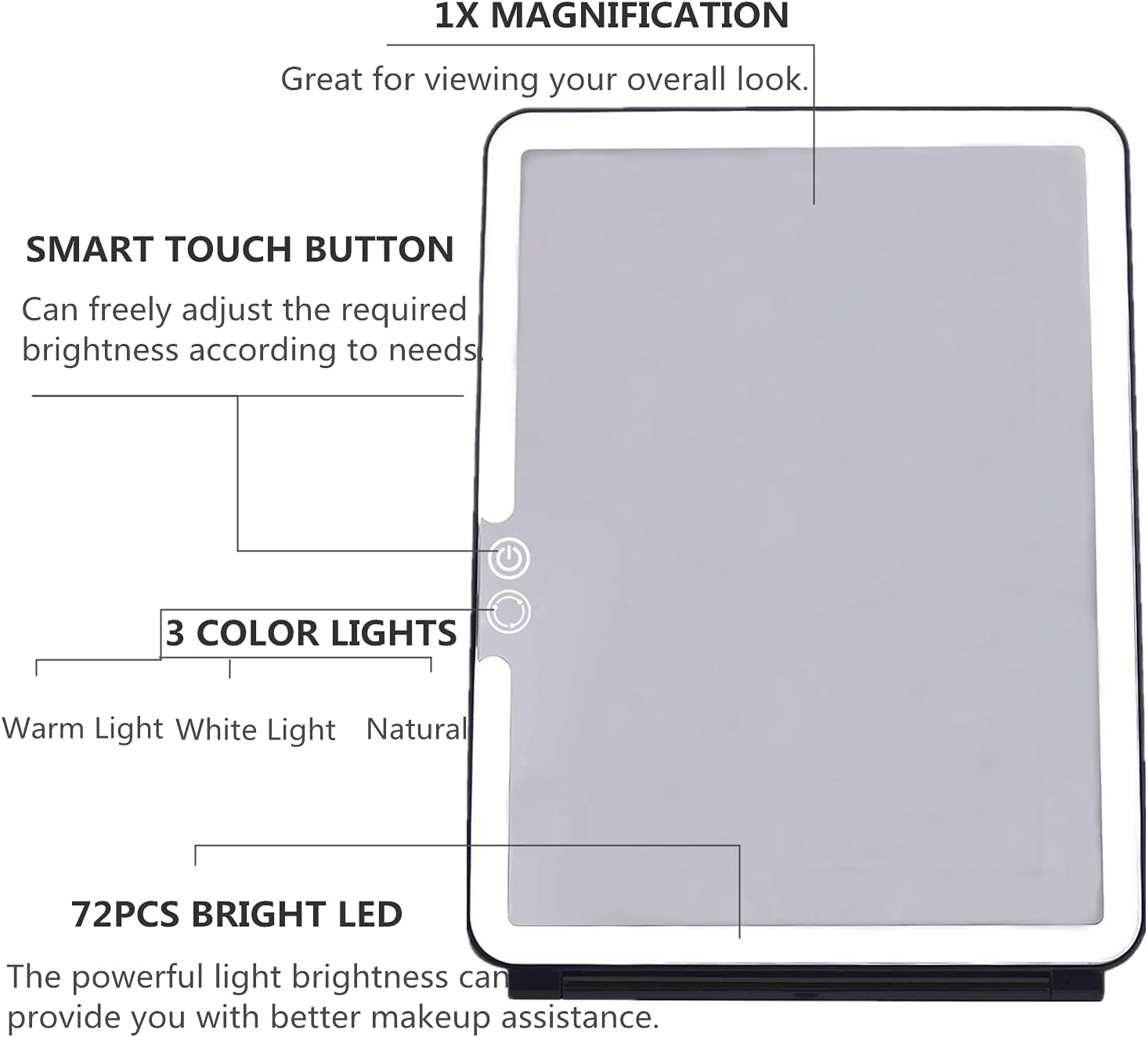 deweisn Folding Lighted Makeup Mirror with 72 LEDs 3 Colors Light Modes USB Rechargable 1800mA Batteries Portable Ultra Thin Compact Vanity Mirror