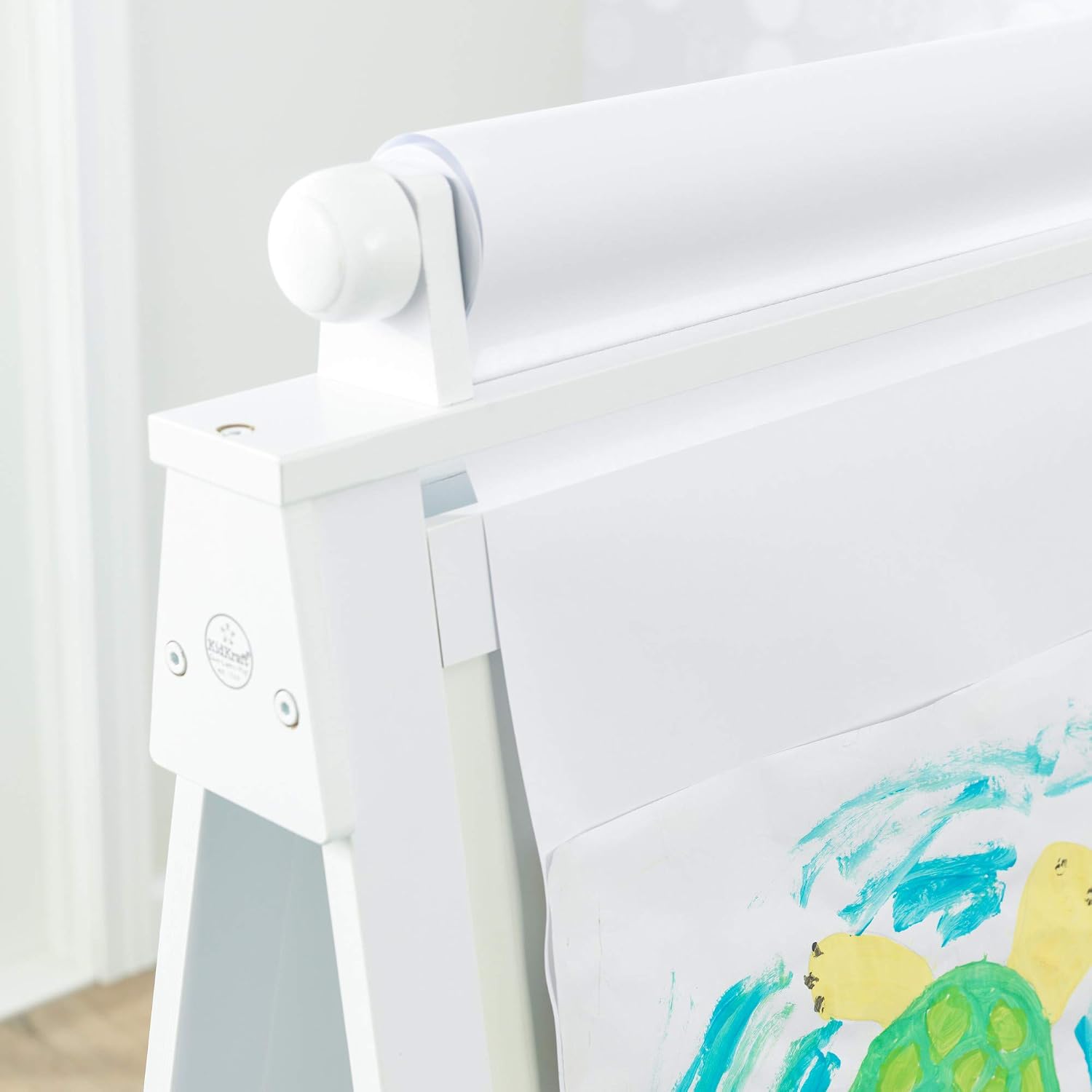 KidKraft Deluxe Wooden Easel with Chalkboard and Dry Erase Surfaces, Paper Roll and Paint Cups - White, Gift for Ages 3+