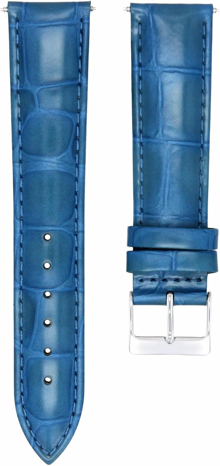 Ewatchparts 19mm Light Blue Italian Leather Replacement Watch Strap Silver Buckle Compatible With Invicta Russian Diver