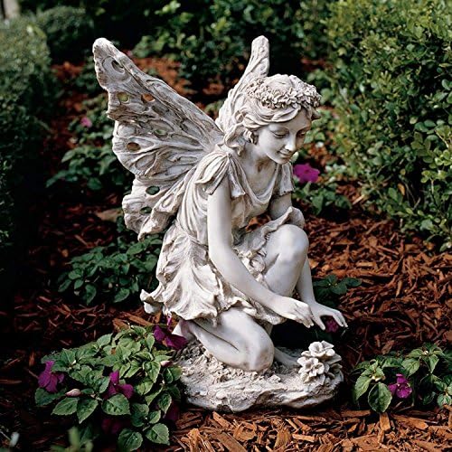 Design Toscano KY71004 Fiona The Flower Fairy Garden Statue, 17 Inch, Antique Stone