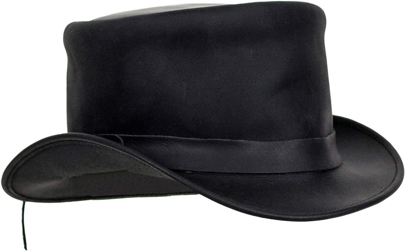 Dream Apparel Black Leather Top Hat Men Women Steampunk Halloween Costume Plague Doctor Deadman Tophat Victorian Short Topper