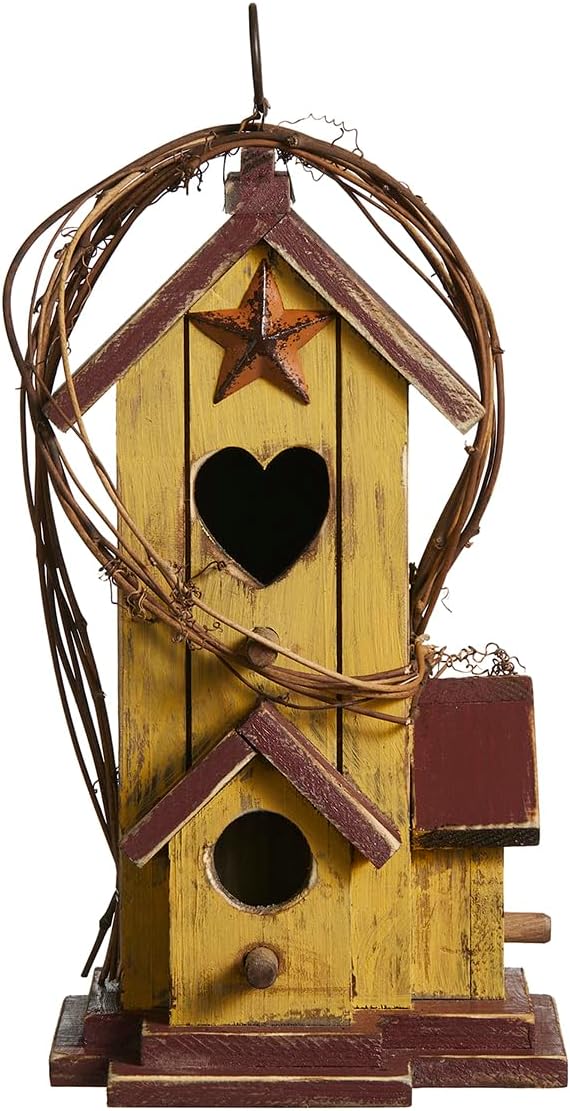 Glitzhome 14" H Hanging Distressed Wooden Church Birdhouse Garden Decor