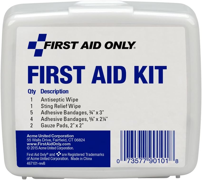First Aid Only PhysiciansCare On-The-Go Emergency First Aid Kit for Home, Work, and Travel, 13 Pieces (Antiseptic wipes, Sting Relief wipes, Gauze pads, Bandages)