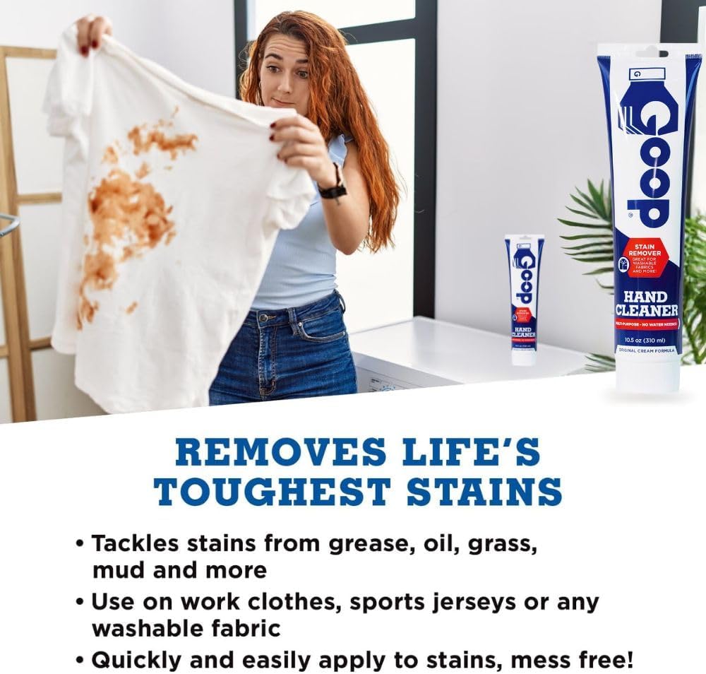 GOOP Multi-Purpose Hand Cleaner- Waterless Hand Degreaser, Laundry Stain Remover - NonToxic and Biodegradable Cleaner Remove Dirt, Oil, Paint, Ink, and Clothes Stains Original, 14oz Pack of 1