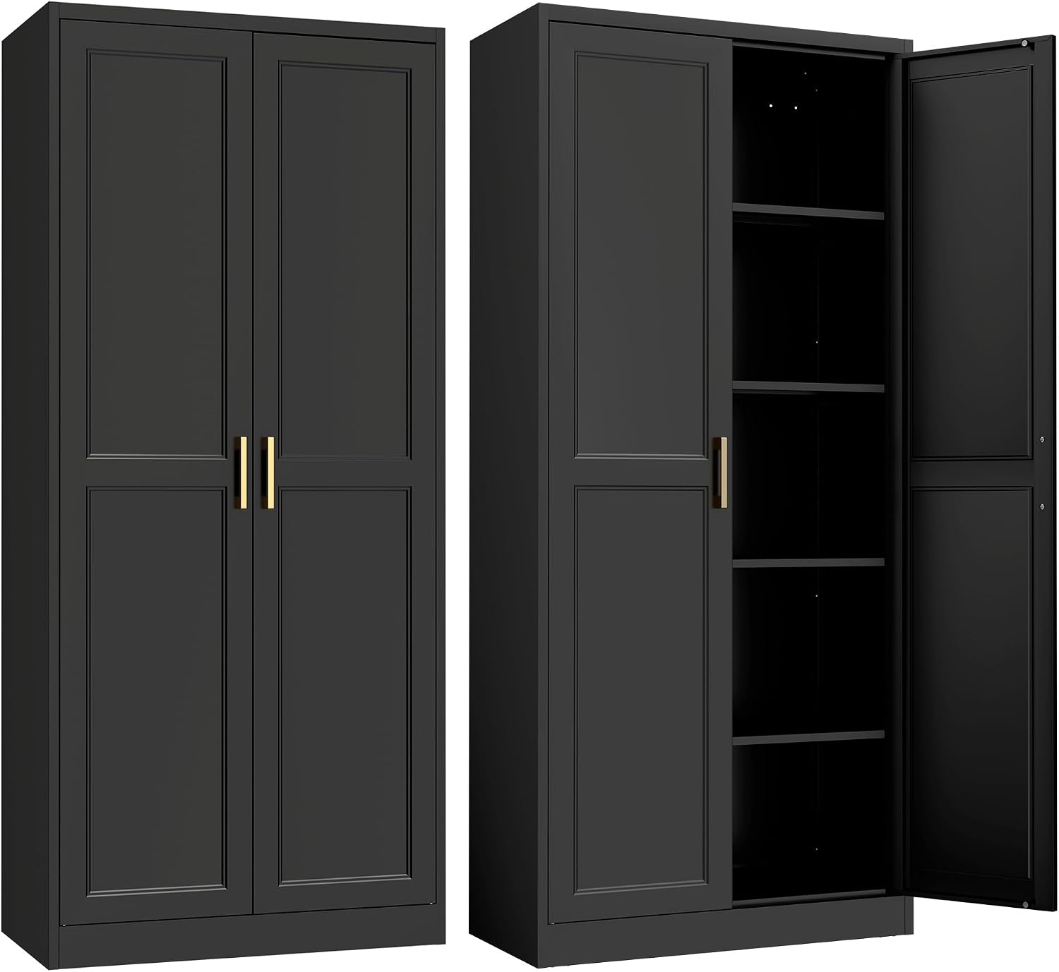 Steeloong 71"Metal Pantry Storage Cabinet with Doors & 4 Adjustable Shelves | Kitchen Pantry Cabinet,White Kitchen Cabinet with 2 Gold Handles,Tall Cabinet for Livingroom,Pantry, Bathroom,Kitchen