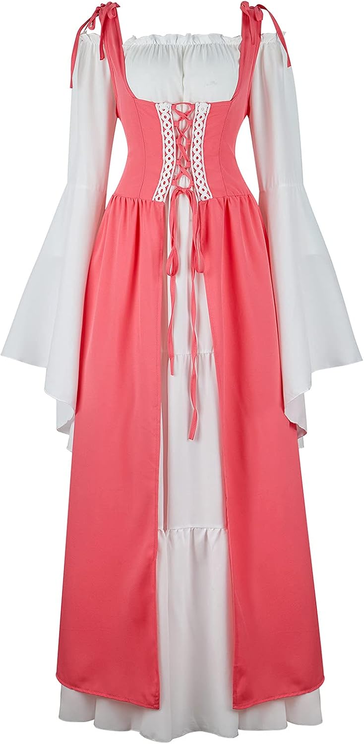 Kranchungel Renaissance Costume Women Dress: Flowy Long Sleeve Medieval Dress for Renaissance Faires & Medieval Festival