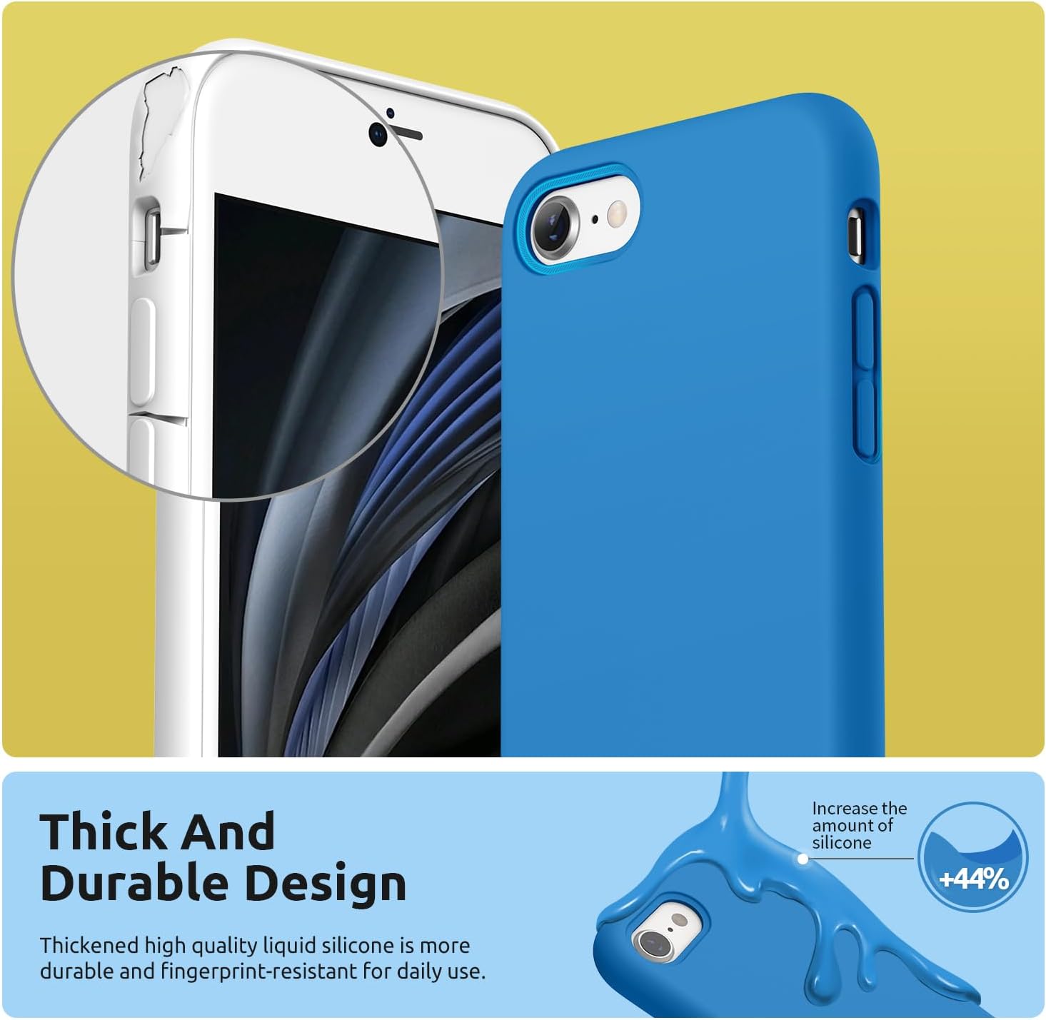 SURPHY Designed for iPhone SE Case, iPhone 8 Case, iPhone 7 Case, Liquid Silicone Phone Case for iPhone se 3rd 2nd SE 2022 SE 2020, Blue