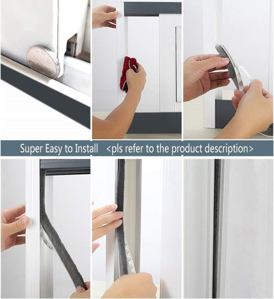 Self-Adhesive Pile Weather Stripping Seal for Sliding Windows and Door Frames, 16.5ft x 11/32 inch, Grey