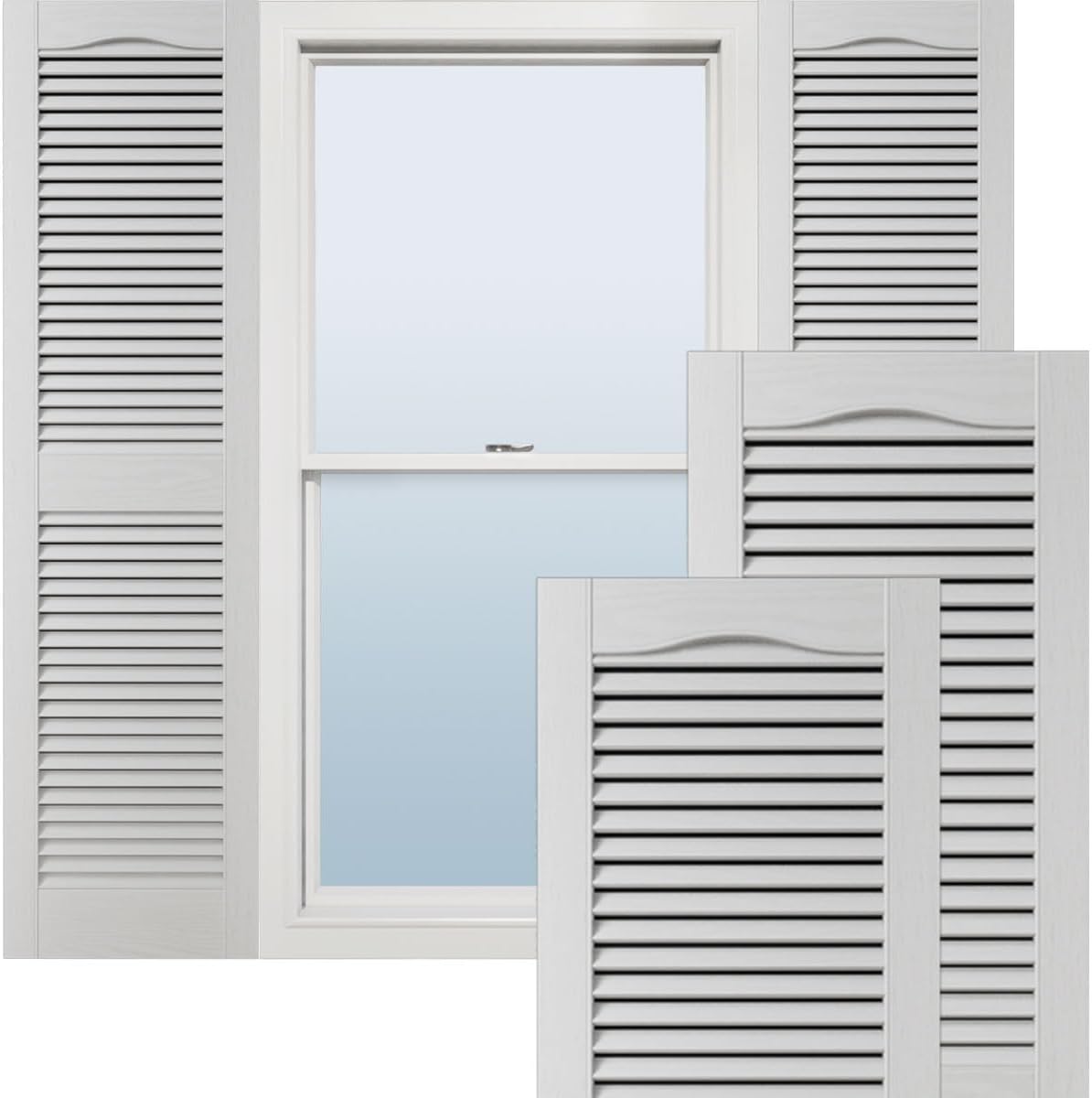 Ekena Millwork Lifetime Vinyl LL1S12X05200BL Standard Cathedral Top Center Mullion, Open Louver Vinyl Shutters, w/Installation Shutter-Lok's & Matching Screws (Per Pair), 12"W x 52"H, Black