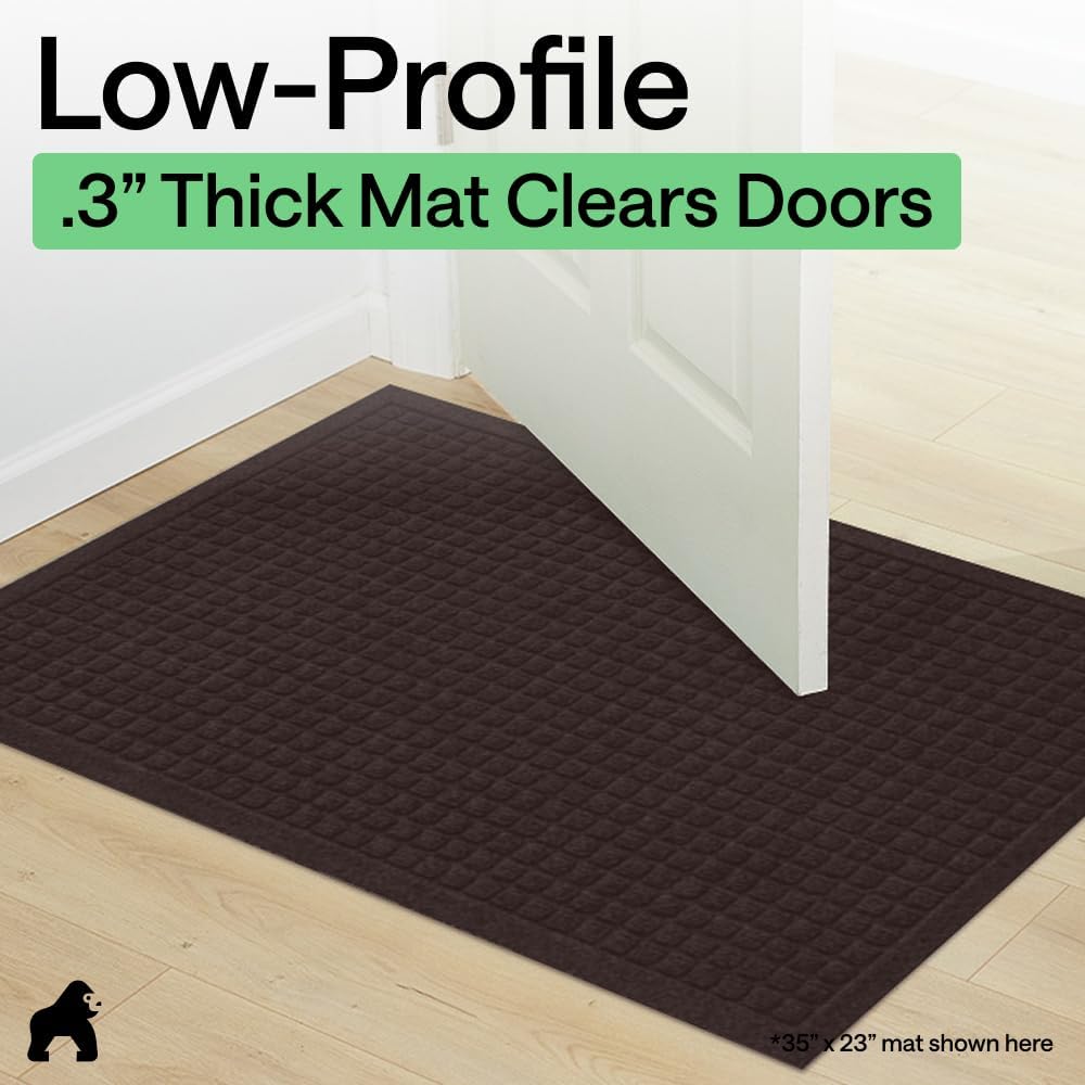 GORILLA GRIP® HydroABSORB Door Mat for Indoor Outdoor Use, 29x17 Black