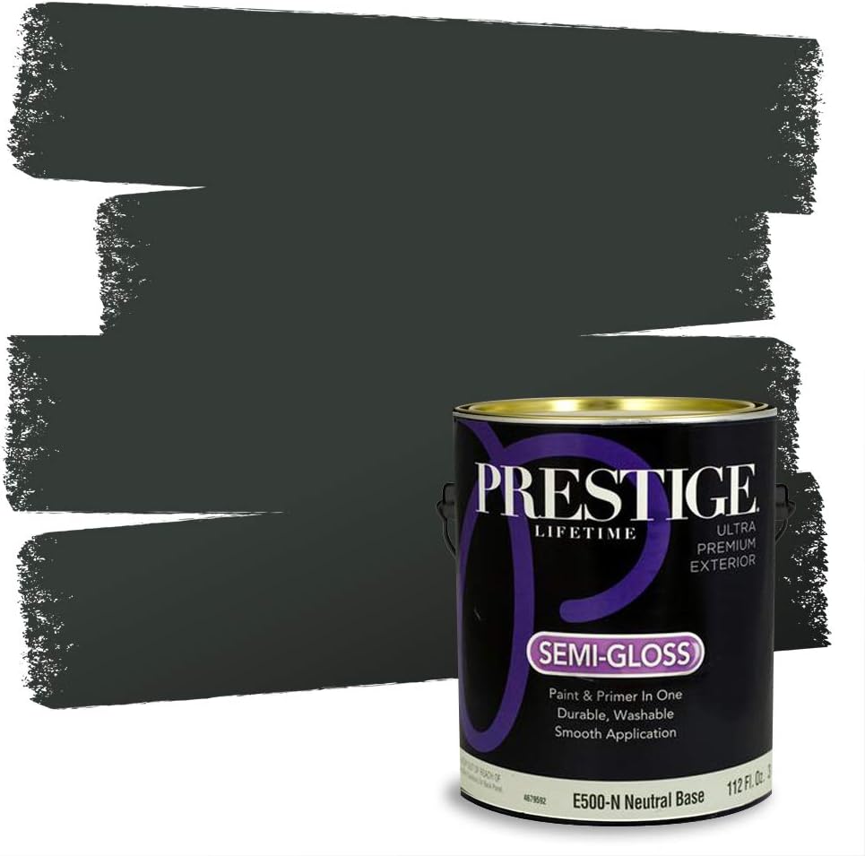 PRESTIGE Paints Exterior Paint and Primer In One, 1-Gallon, Satin, Comparable Match of Sherwin Williams* Tricorn Black*
