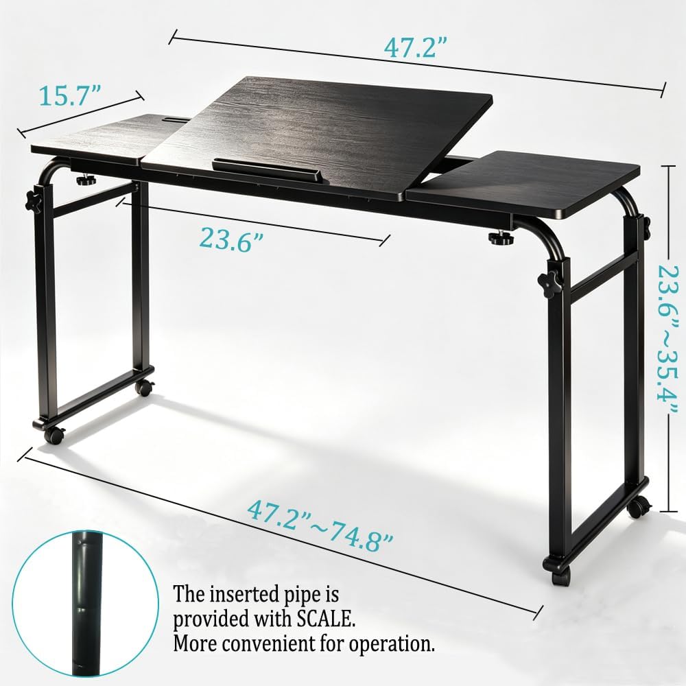 Overbed Laptop Cart Over The Bed Table with Wheels Adjustable Bed Hospital