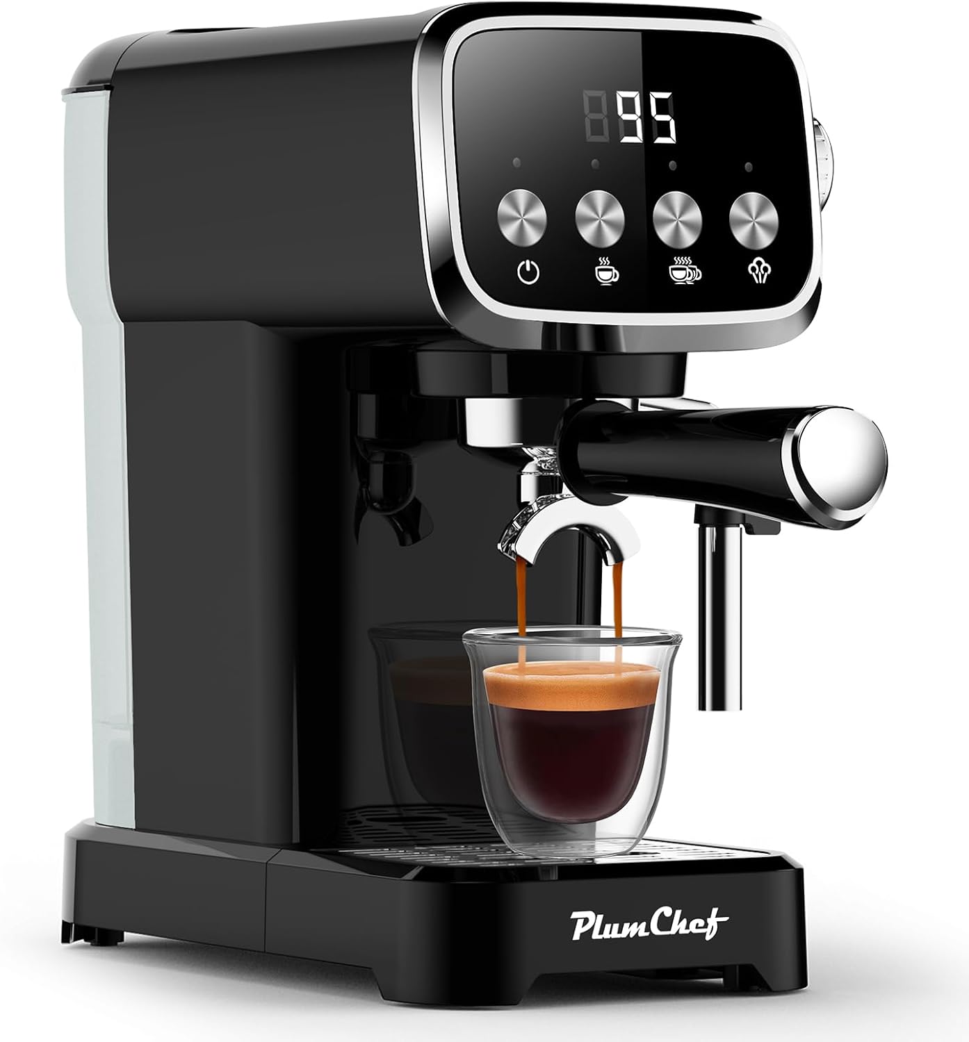 Plum chef Espresso Machine 20 Bar, Household Coffee Maker with Milk Frother Steam Wand, Pressure Gauge, 54oz Large Water Tank, Low Noise Fast Brew for Cappuccino Latte Macchiato Home Office