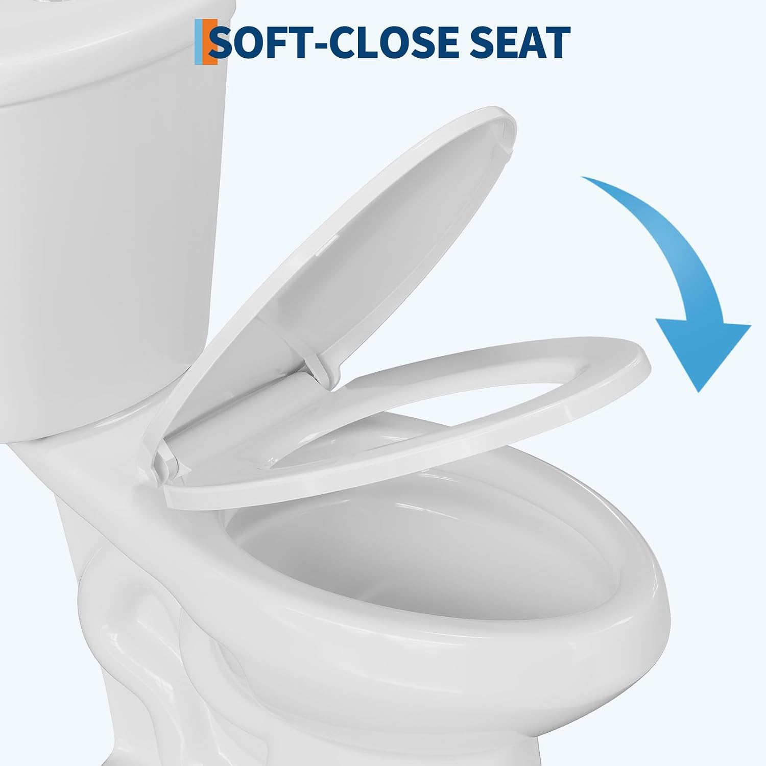 Two-Piece Toilets for Bathrooms, Comfort ADA Toilet with 19" Height, Elongated with Soft Close Seat, Power Flush 1.28 GPF