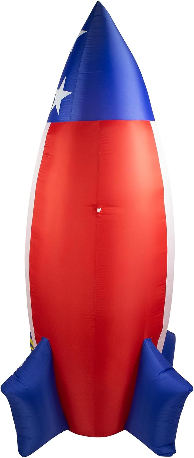 LED Lighted Inflatable Americana Rocket Outdoor Decoration - 8' - Clear Lights