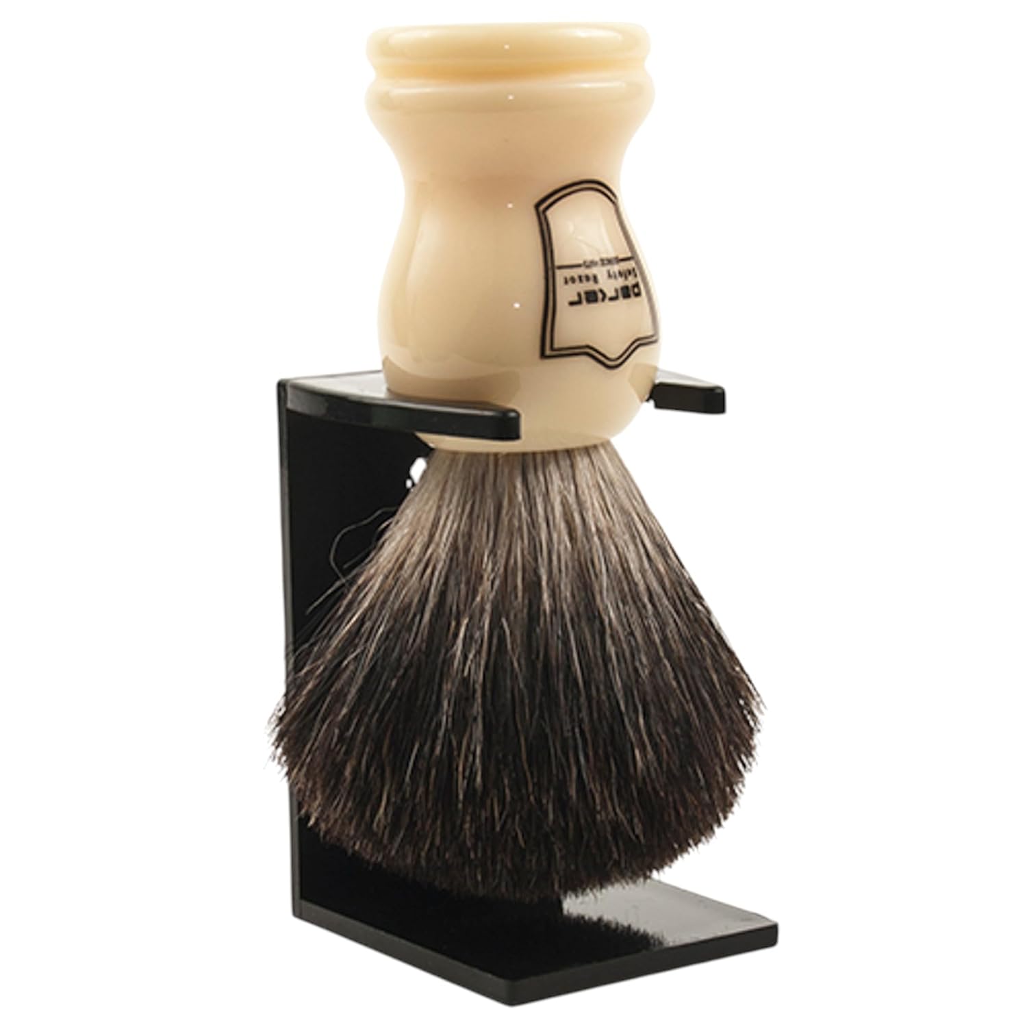 Parker 100% Black Badger Bristle Shaving Brush with White Handle