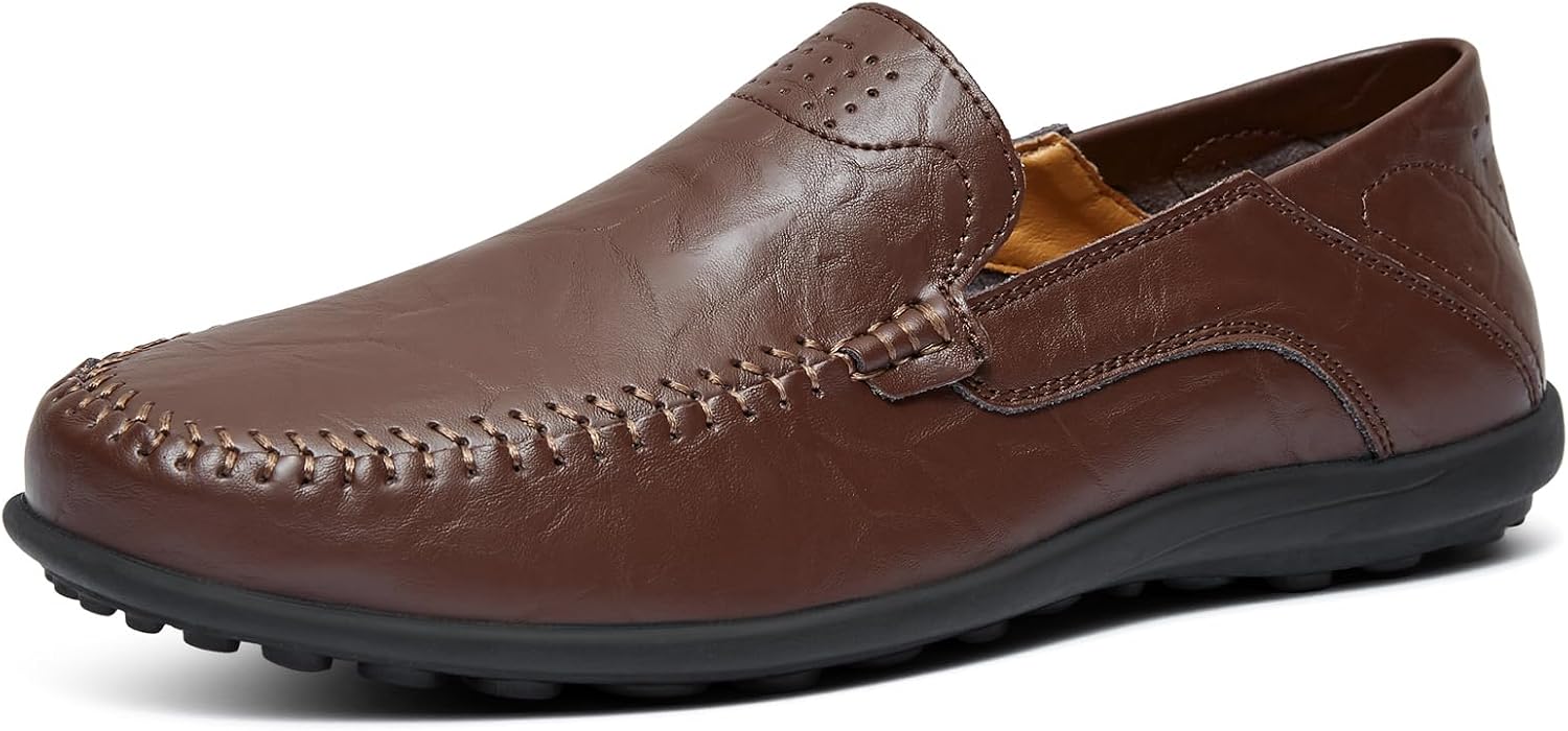 Go Tour Men's Premium Genuine Leather Casual Slip on Loafers Breathable Driving Shoes Fashion Slipper