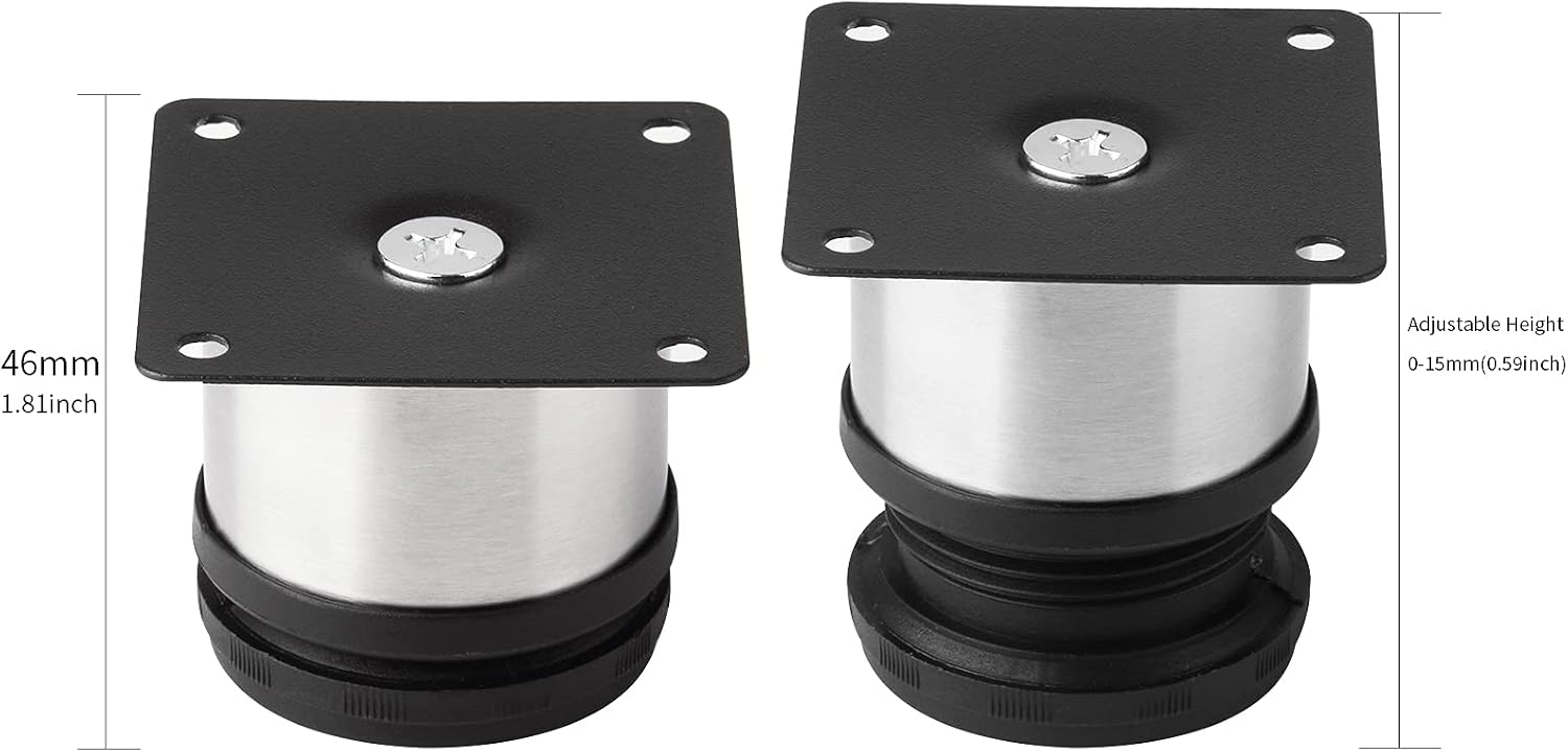 Pack of 4 Furniture Cabinet Adjustable Stainless Steel Round Kitchen Feet，Furniture Leg for DIY Furniture, Sofa Table Cabinets Shelves 50 x 50mm