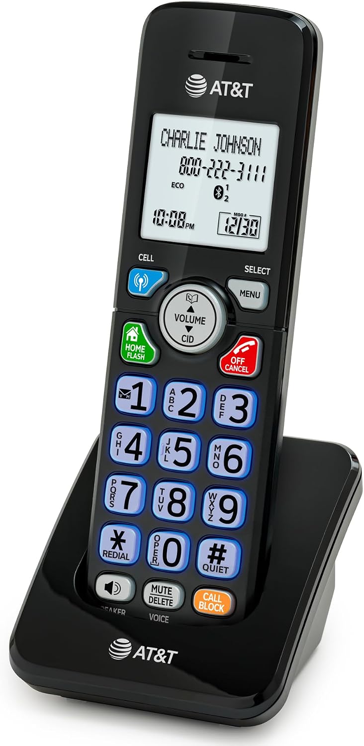 AT&T DL72219 DECT 6.0 2-Handset Cordless Phone for Home with Connect to Cell, Call Blocking, 1.8" Backlit Screen, Big Buttons, intercom
