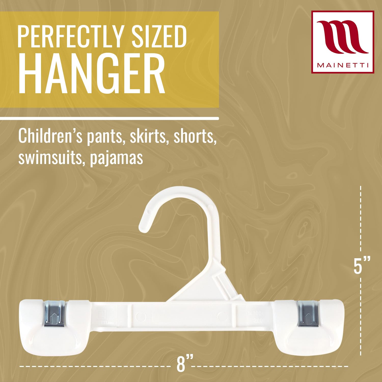 Mainetti 8in White Kids Pants Hangers with Non-Slip Clips (100 Pack)
