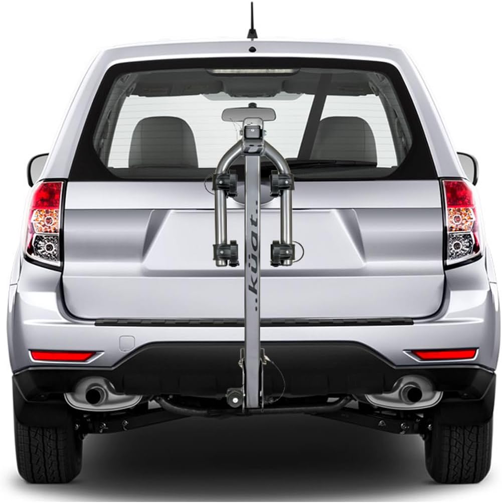 Kuat Beta Hitch-Mounted Bike Rack, 2 Bike Capacity | Hanging-Style Durable Lightweight Aluminum Powder Coated Tilting-Down Gray Bicycle Car Truck Transportation Hauling Rack