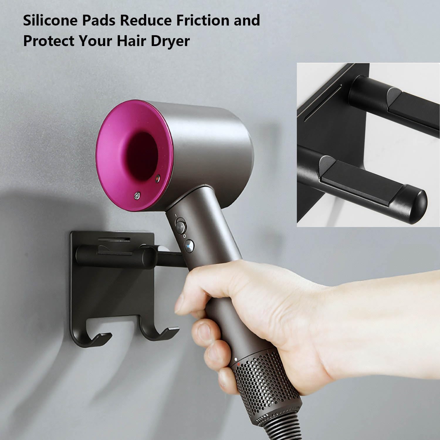 Hair Dryer Holder Stainless Steel Chromed (Black)