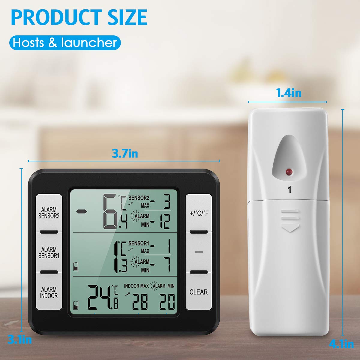AMIR Refrigerator Thermometer, Wireless Indoor Outdoor Thermometer