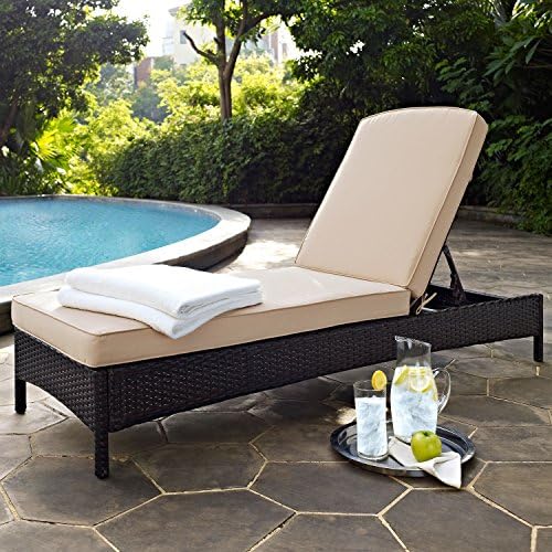Crosley Furniture Palm Harbor Reclining Wicker Outdoor Chaise Lounge Chair for Patio, Deck, Poolside, Brown with Sand Cushions
