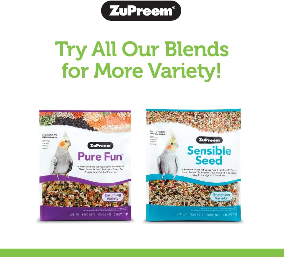 ZuPreem FruitBlend Cockatiel & Conure Food, Uniform Bird Food, M, 2 lb | Bird Food Pellets, Real Fruit, Blend, Cockatiel Food, Conures, Lovebirds, Love Bird Pellets, Quaker, Parrot, Medium Birds