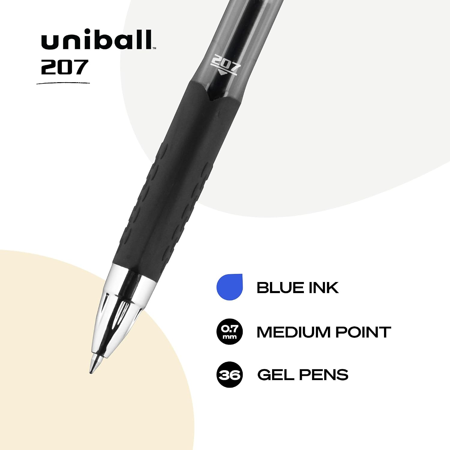 uniball™ 207 Gel Pens, Black Ink, 0.7mm Medium Point, Retractable, 12 Count | Smooth Writing, Fraud-Resistant, uni Super Ink™