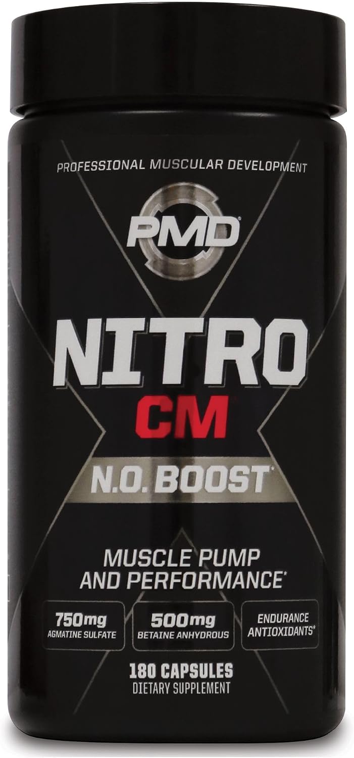PMD Sports Nitro CM Nitric Oxide with Agmatine Supplement - 90 Capsules | Muscle Growth Support, Muscle Pump, L-Arginine, Endurance Antioxidants Boost, Hardcore Training and Bodybuilding Support