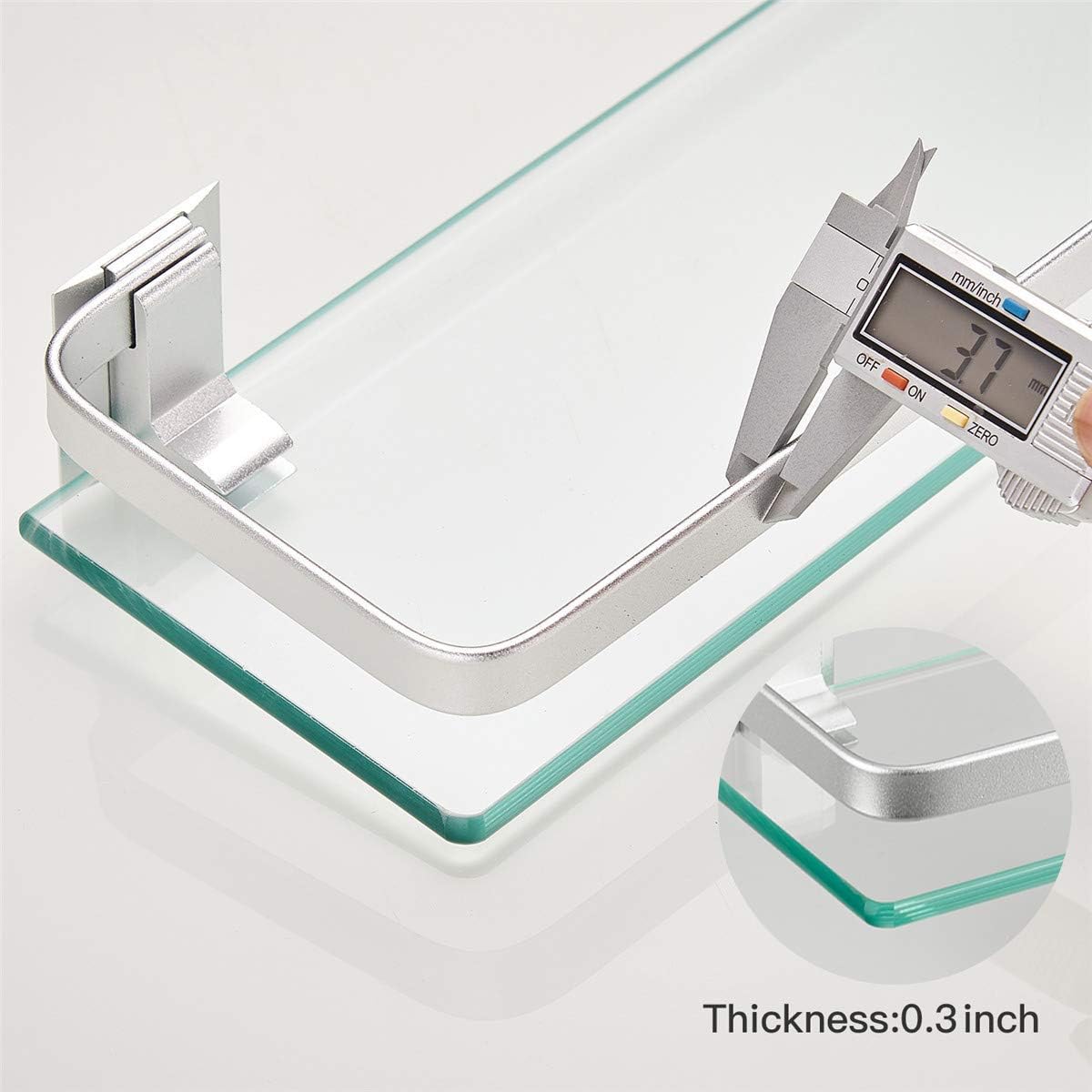 VOLPONE Bathroom Wall Shelf 15.7in Bathroom Glass Shelves Wall Mount Glass Shelf Rustproof Bathroom Wall Organizer 3 Tier (Sliver)