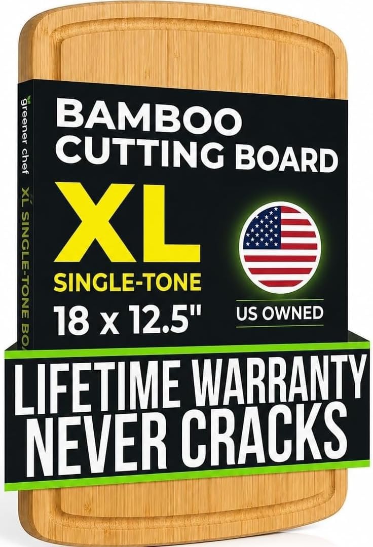 INDESTRUCTABLE Bamboo Cutting Board (Extra Large) with Vertical Grain Strength Technology - Non Toxic, Spacious and Lightweight 18" XL Chopping Board Gift - Replacements for Life