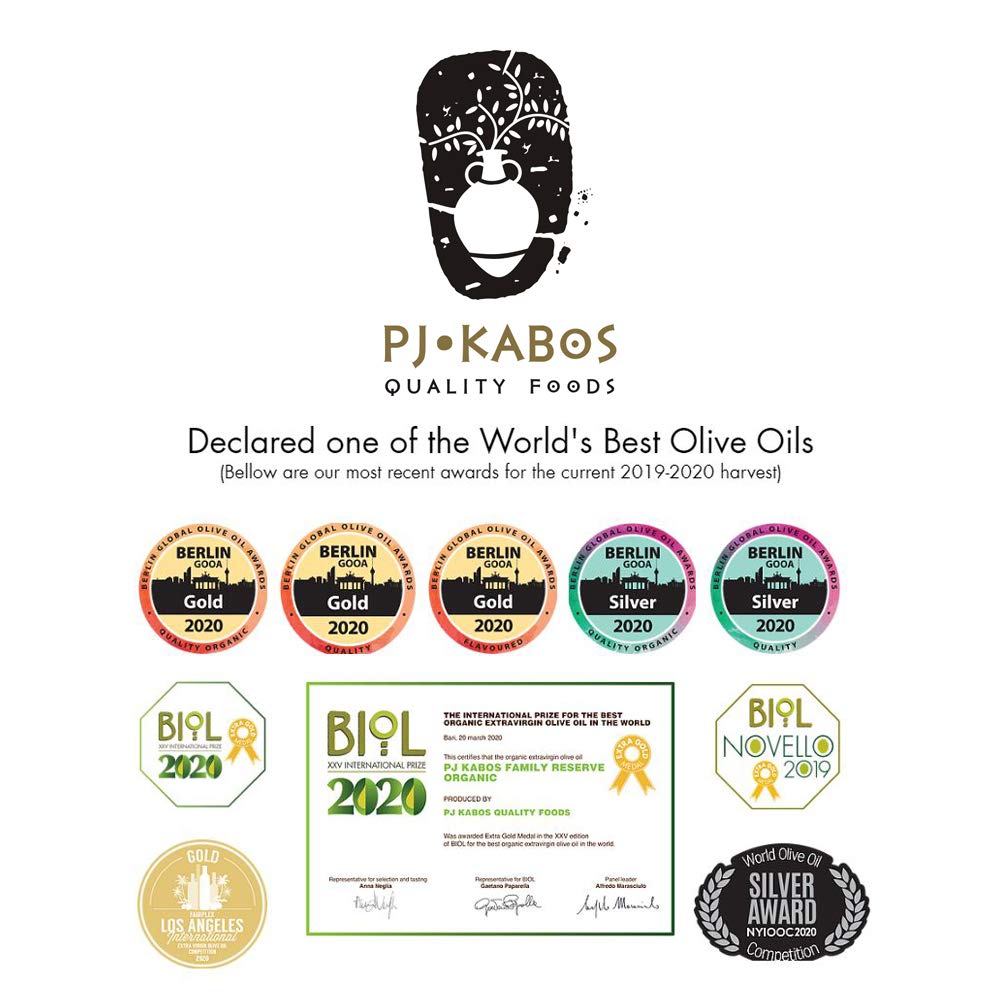 P.J. KABOS 2025/26 Harvest, Everyday Greek Extra Virgin Olive Oil, Kosher, Greece, Cold Extracted, 16.9 oz Tin, Koroneiki