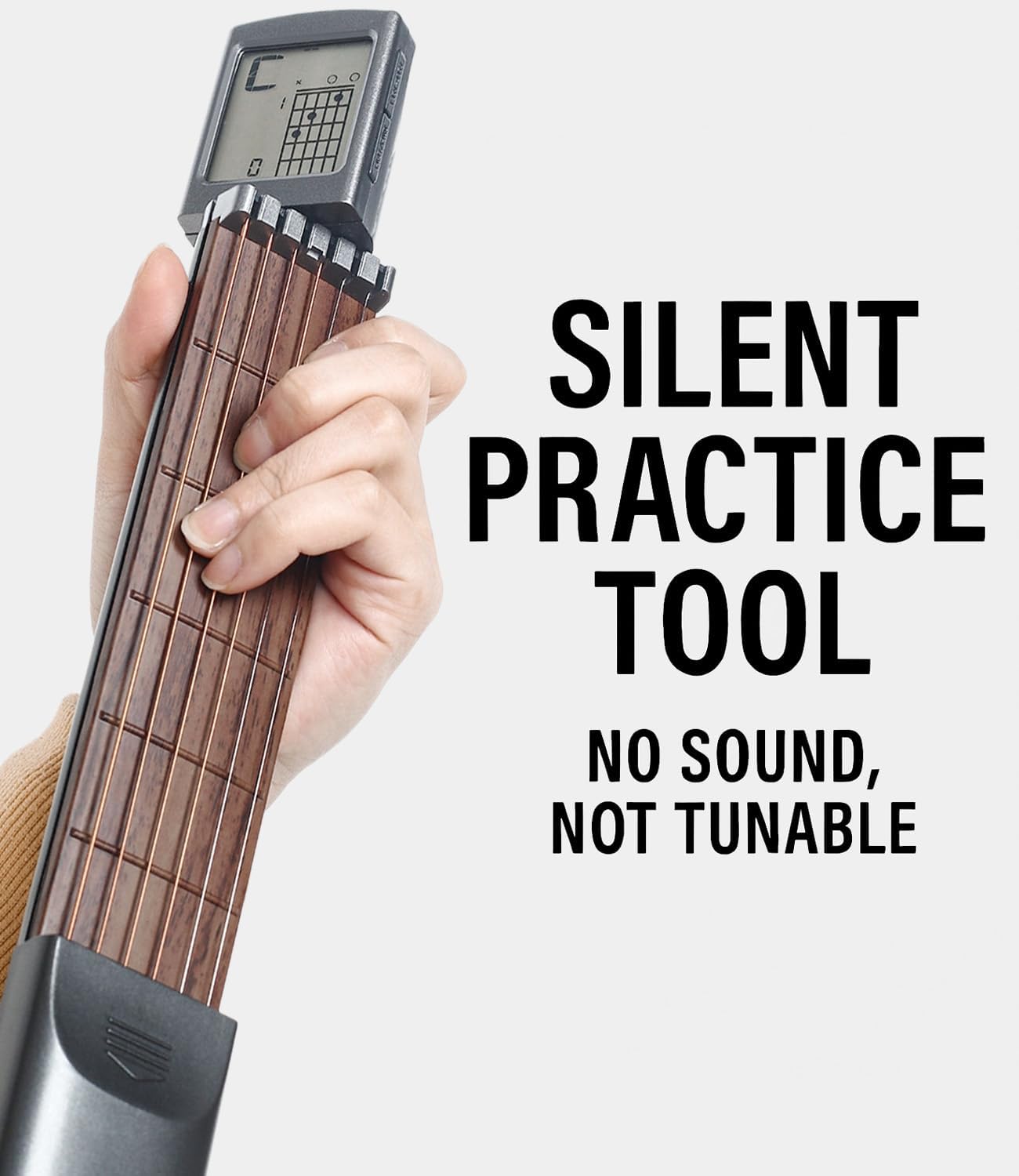Pocket Guitar Chord Practice Tool, Portable Guitar Neck for Trainer Beginner w/a Rotatable Chords Chart Screen Battery Included