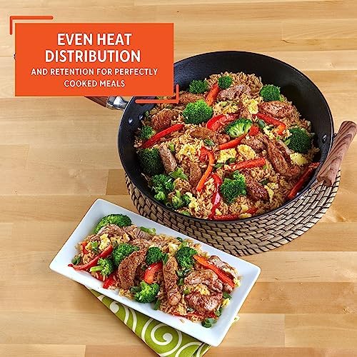 IMUSA USA GKG-61021 Light Cast Iron Wok, 14", Red Handles | Ideal for Stir-Frying and Deep Frying, Great for Everyday Cooking