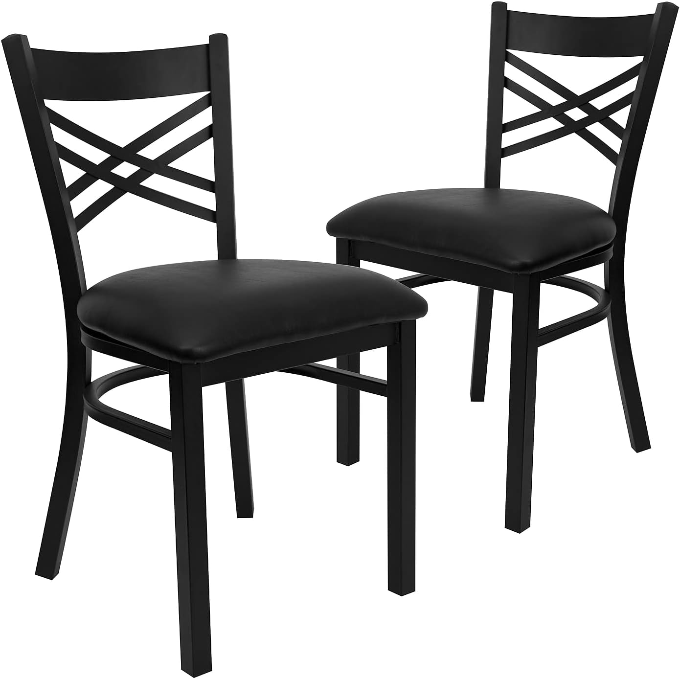 Flash Furniture Hercules Series "X" Back Metal Restaurant Chairs, Modern Upholstered Armless Dining Chairs for Restaurants/Kitchens, Set of 2, Black