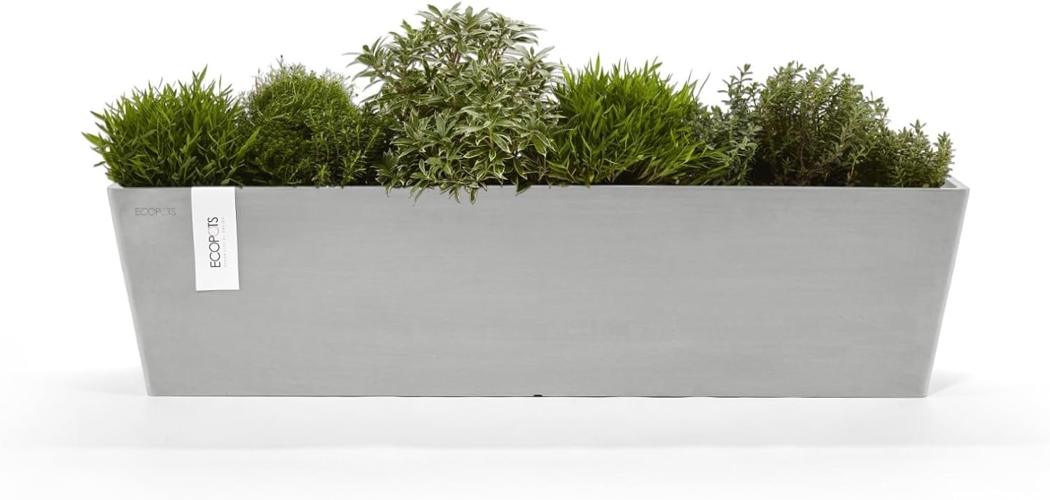 Ecopots Bruges Rectangular Flower Planter, Grey, 21.5" | Modern Style, Durable Recycled-Based Composite Construction, Weather and UV-Resistant, for Indoor/Outdoor Use