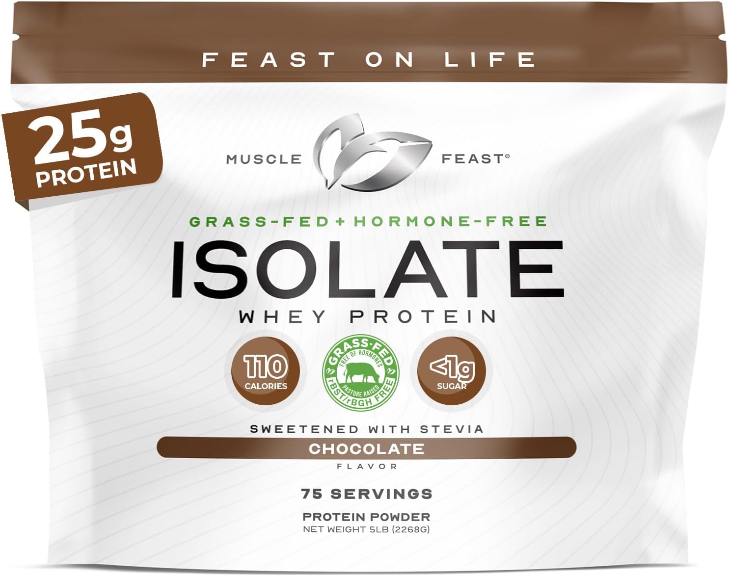 Muscle Feast Grass-Fed Whey Protein Isolate Powder, Chocolate (2lb) | All Natural Hormone Free Pasture Raised, Whey Isolate Protein for Men & Women, Clean, Non-GMO, Delicious Isolate Protein