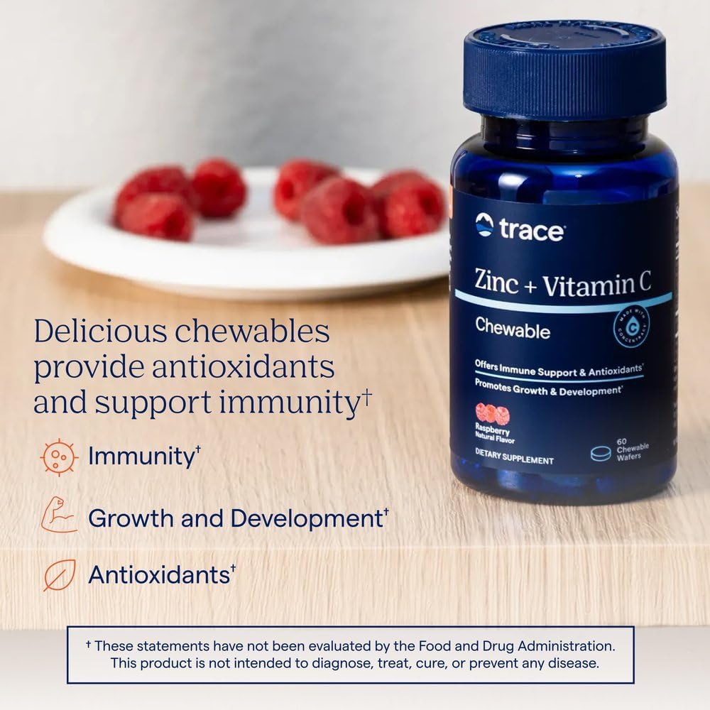 Trace Minerals Zinc + Vitamin C Chewable Supplement, 60 CT, Immune Support | Full spectrum of ionic minerals, Enzyme function and antioxidant activity