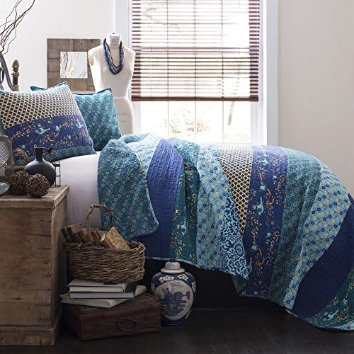 Lush Decor Royal Empire Reversible Cotton Quilt Set, 3 Piece Set Full/ Queen, Plum - Striped Bedding Set - Floral Quilt Queen Size - Purple Bedding - Boho Decor