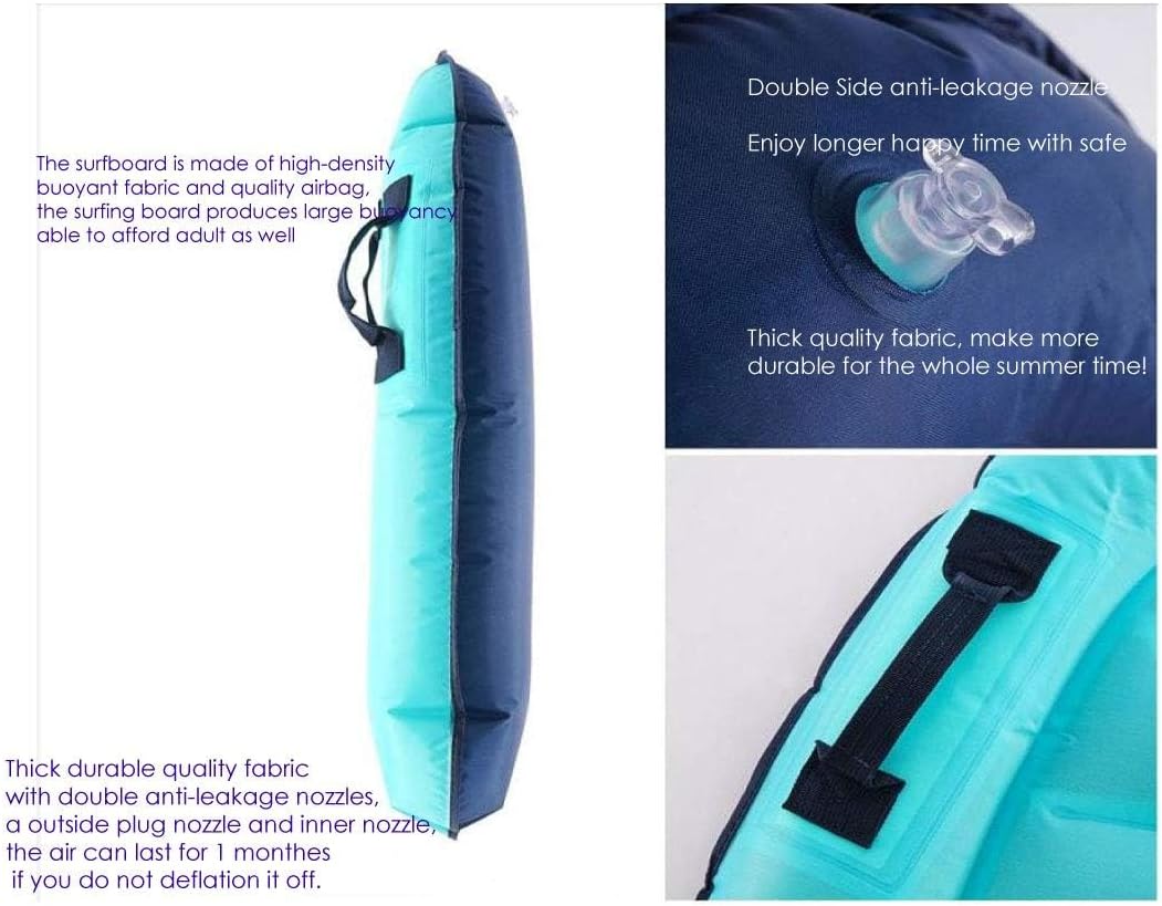 Inflatable Boogy Boards for Beach Travel Toys, 30” Cavas Slip Slide Water Park Body Surfing Board with Handles