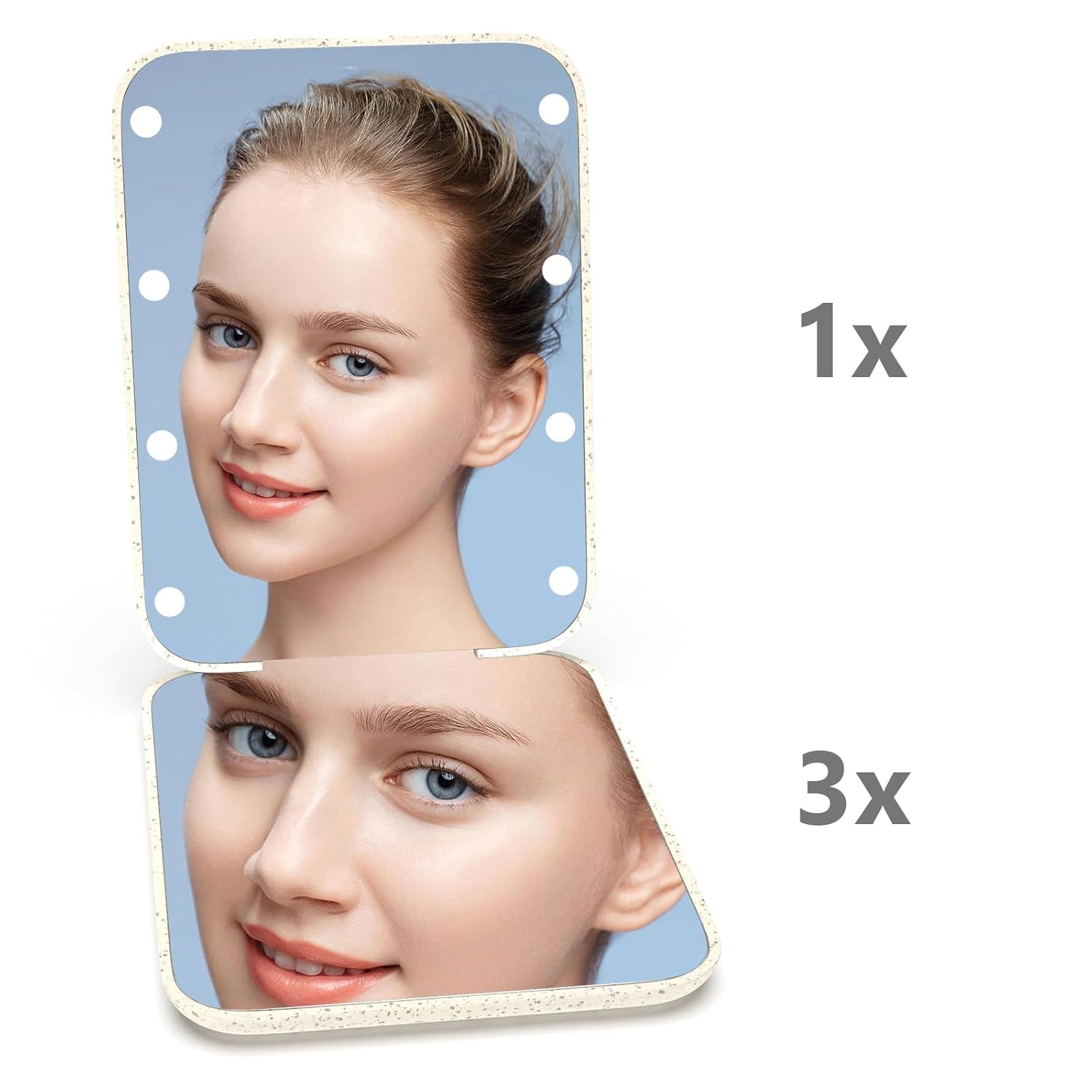Kintion Pocket Mirror, 1X/3X Magnification LED Compact Travel Makeup Mirror with Light for Purse, 2-Sided, Portable, Folding, Handheld