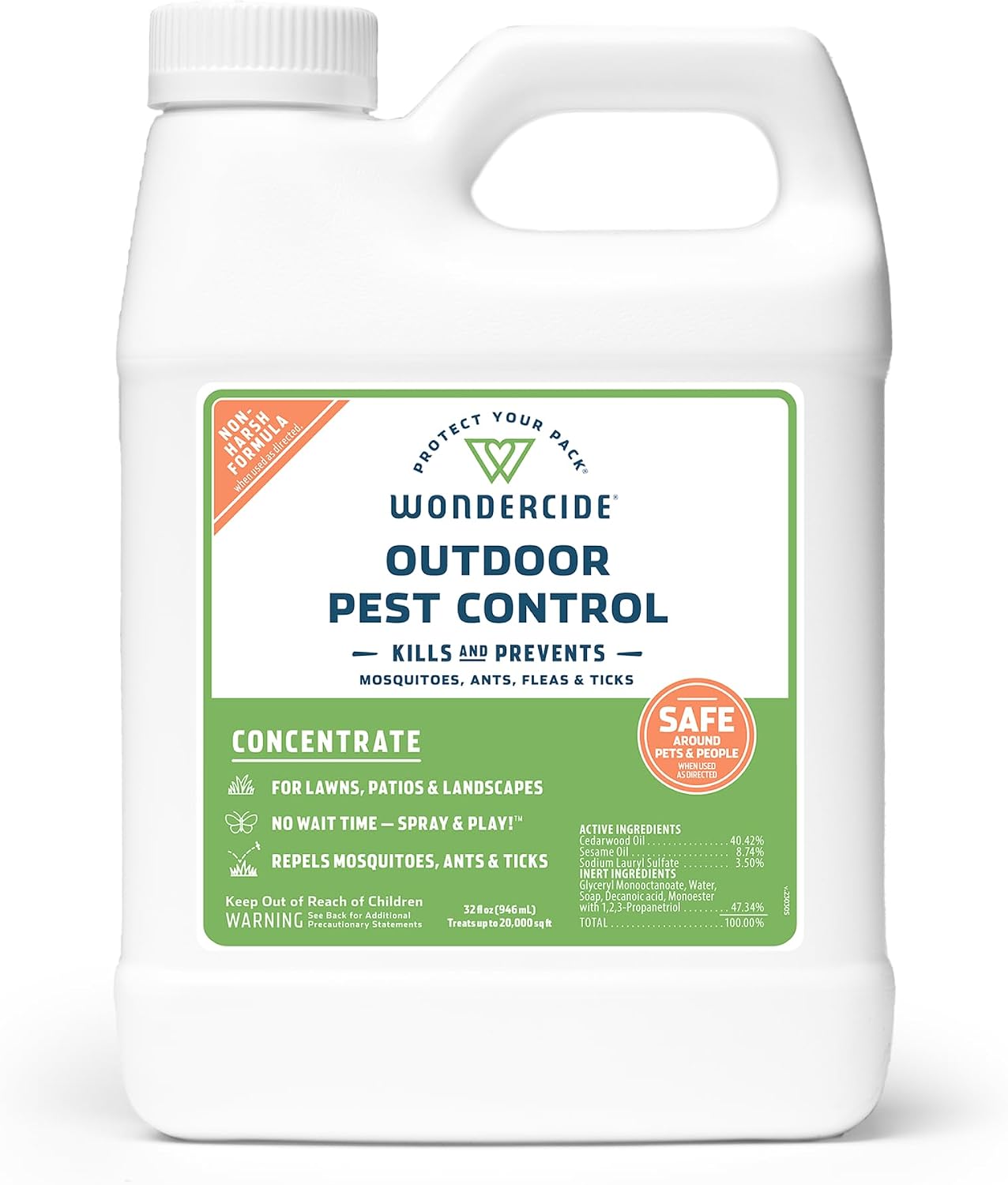 Wondercide - Outdoor Pest Control Spray Concentrate - 16 oz | With Natural Essential Oils - Mosquito, Ant, Roach, and Insect Killer, Treatment, and Repellent - Safe for Pets, Plants, Kids