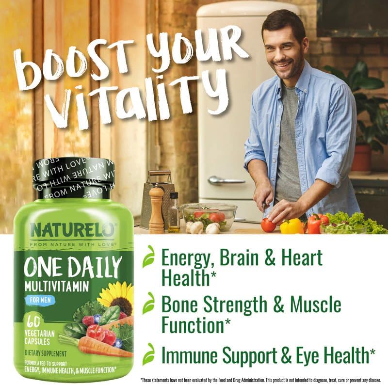 NATURELO Multivitamin for Men - One Daily, 60 Vegetarian Capsules | Vitamins, minerals & organic whole foods, non-GMO